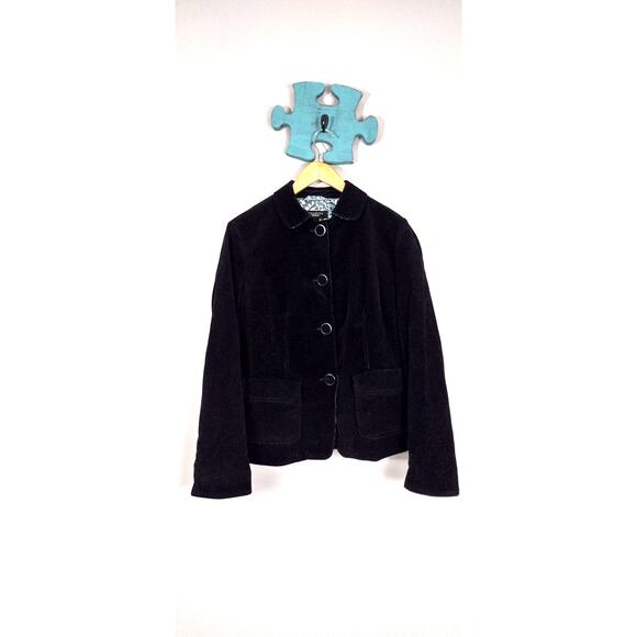 Talbots Dark Black Lined Corduroy Jacket 10 Classic Office Whimsygoth - Picture 1 of 16